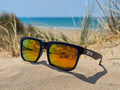 Lunettes de Soleil Homme/Femme  - Monture Carrée Noir Blanc & Verres Miroir Orange - Protection UV
