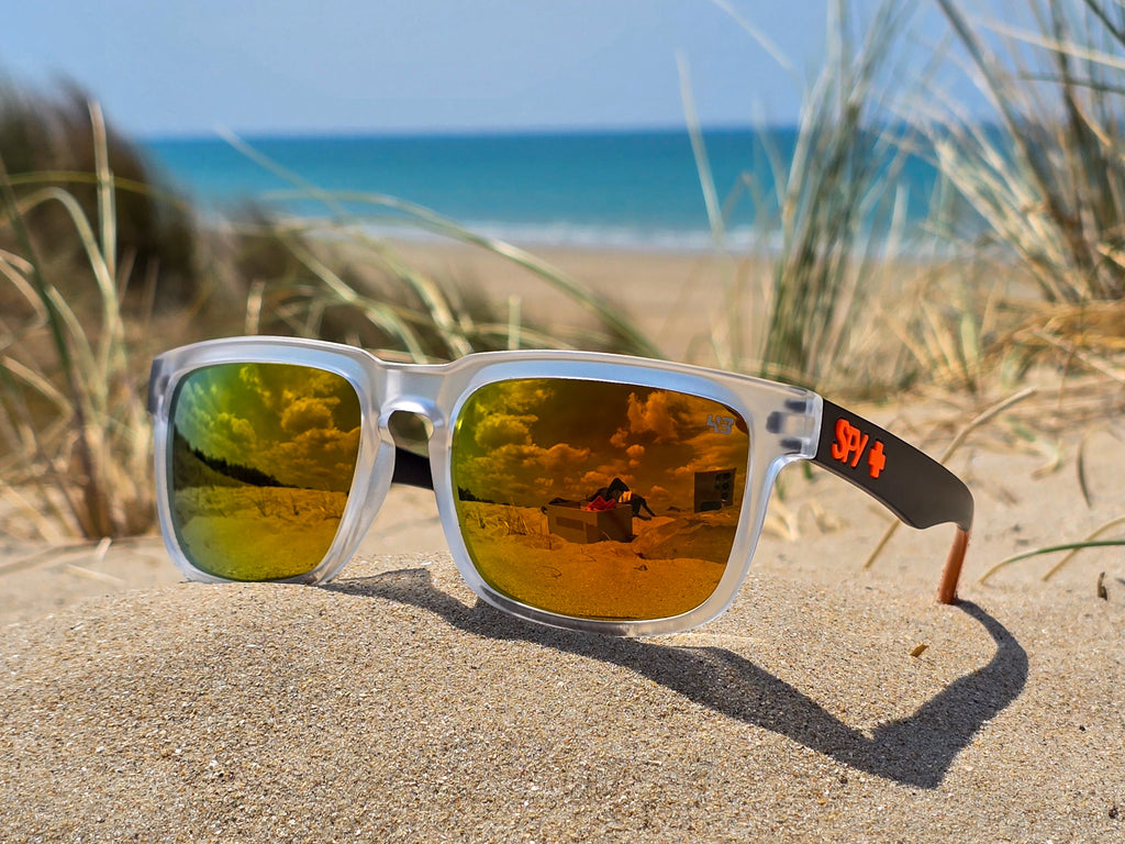Lunettes de Soleil Homme/Femme  - Monture Carrée Translucide Noir& Verres Miroir Orange - Protection UV