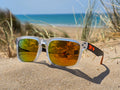 Lunettes de Soleil Homme/Femme  - Monture Carrée Translucide Noir& Verres Miroir Orange - Protection UV