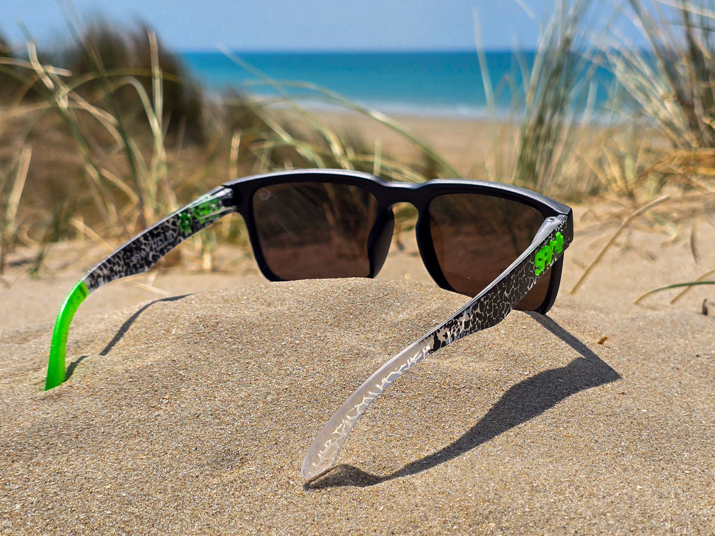 Lunettes de Soleil Homme/Femme  - Monture verte bancheet noir & Bleu - Protection UV