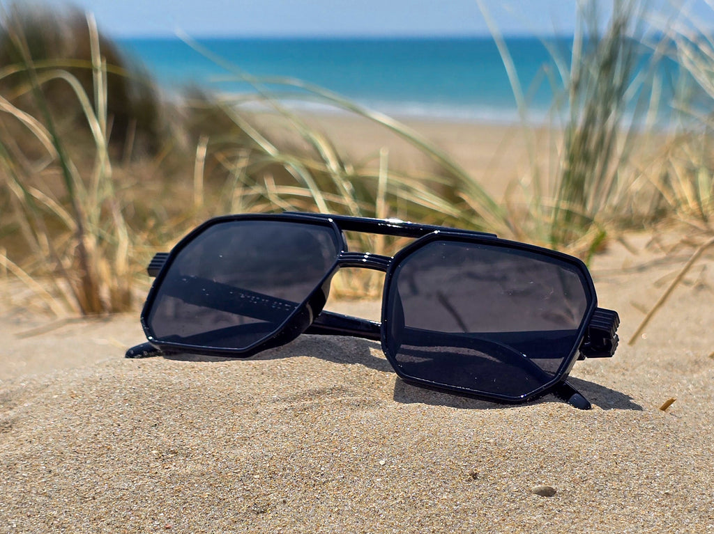 Lunettes de Soleil Homme Géométriques Noires - Style Aviateur Carré - Protection UV400 -