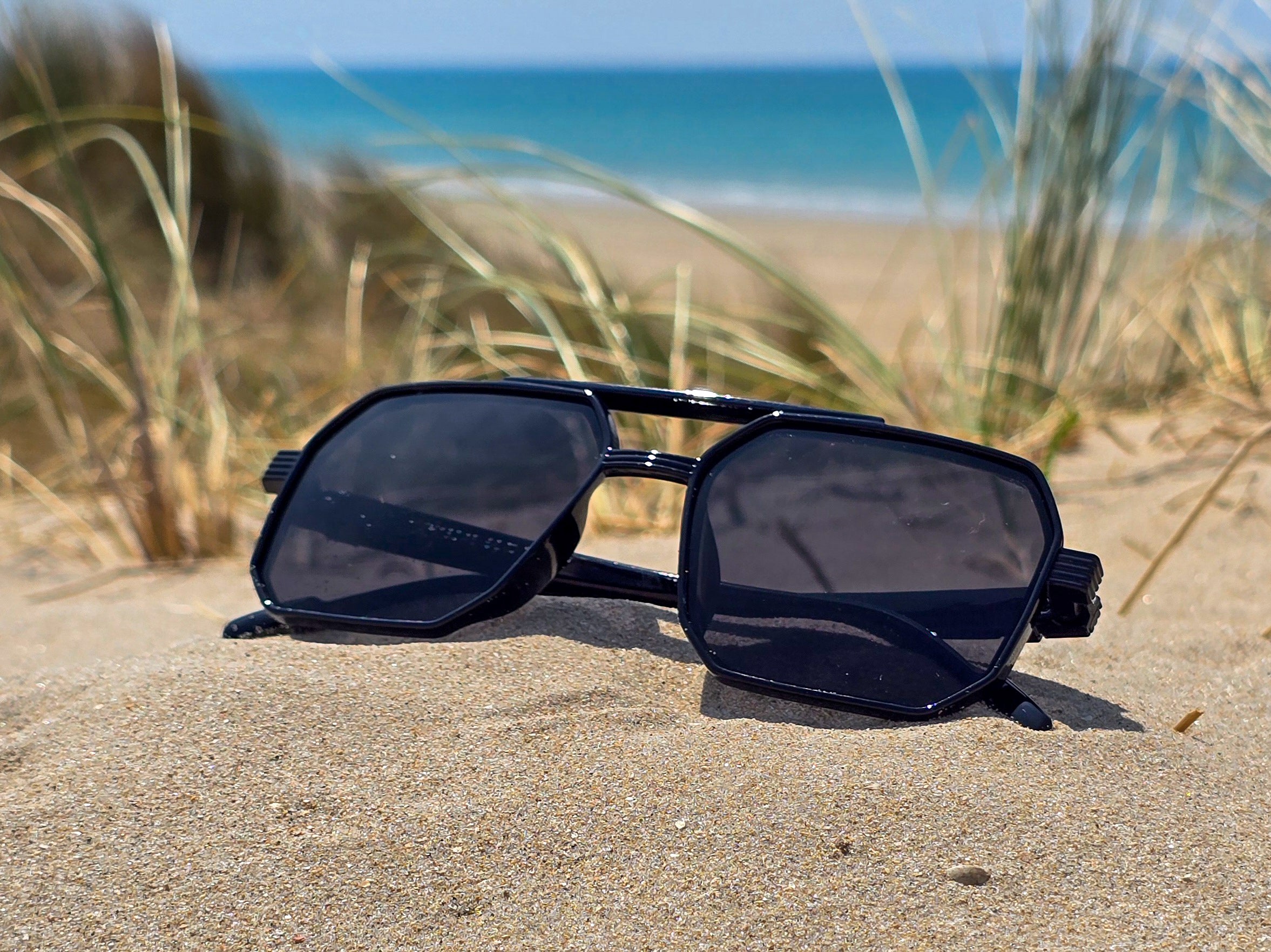 Lunettes de Soleil Homme Géométriques Noires - Style Aviateur Carré - Protection UV400 -