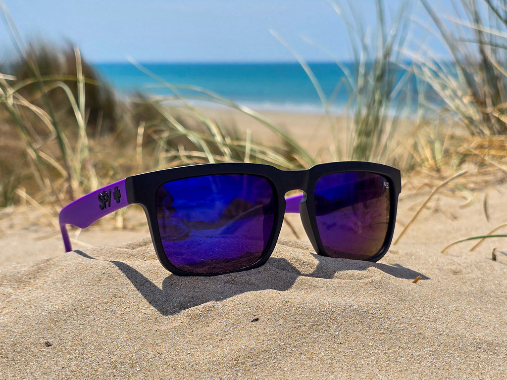 Lunettes de Soleil Homme/Femme  - Monture Carrée Noir Violet & Verres Miroir Bleu - Protection UV