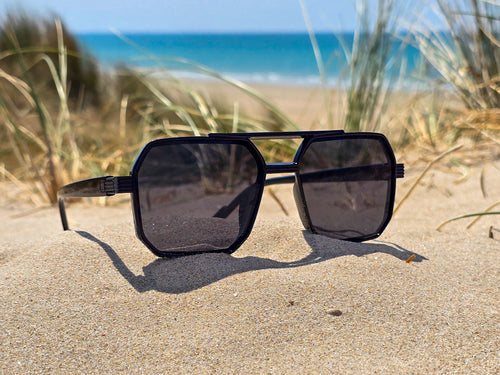 Lunettes de Soleil Homme Géométriques Noires - Style Aviateur Carré - Protection UV400 -