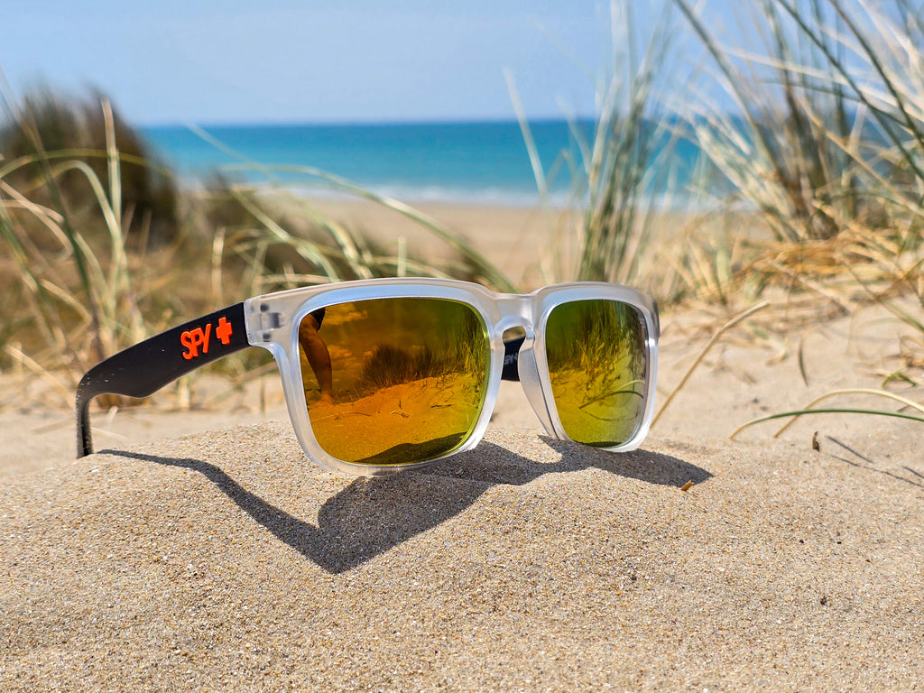 Lunettes de Soleil Homme/Femme  - Monture Carrée Translucide Noir& Verres Miroir Orange - Protection UV