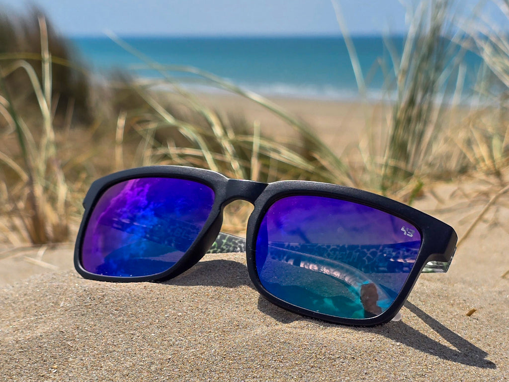 Lunettes de Soleil Homme/Femme  - Monture verte bancheet noir & Bleu - Protection UV