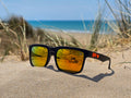 Lunettes de Soleil Homme/Femme  - Monture Carrée Noir orange & Verres Miroir Orange - Protection UV