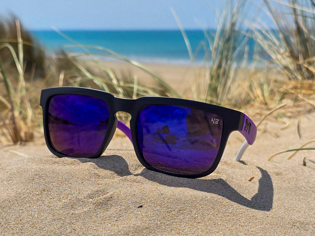 Lunettes de Soleil Homme/Femme  - Monture Carrée Noir Violet & Verres Miroir Bleu - Protection UV