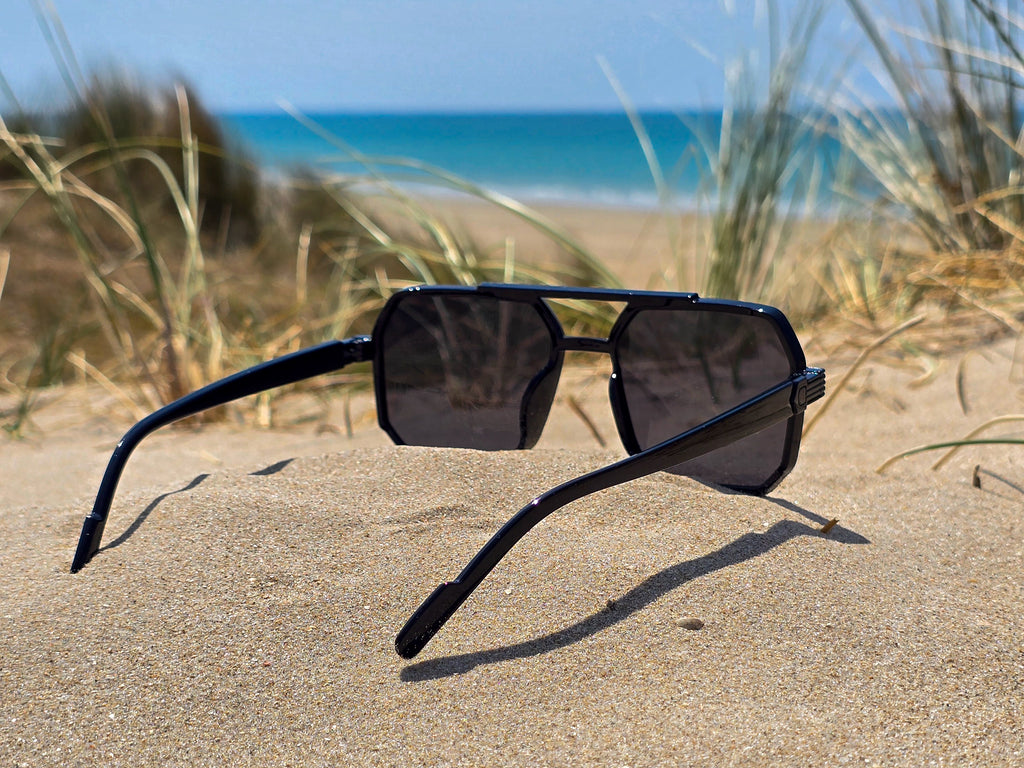 Lunettes de Soleil Homme Géométriques Noires - Style Aviateur Carré - Protection UV400 -