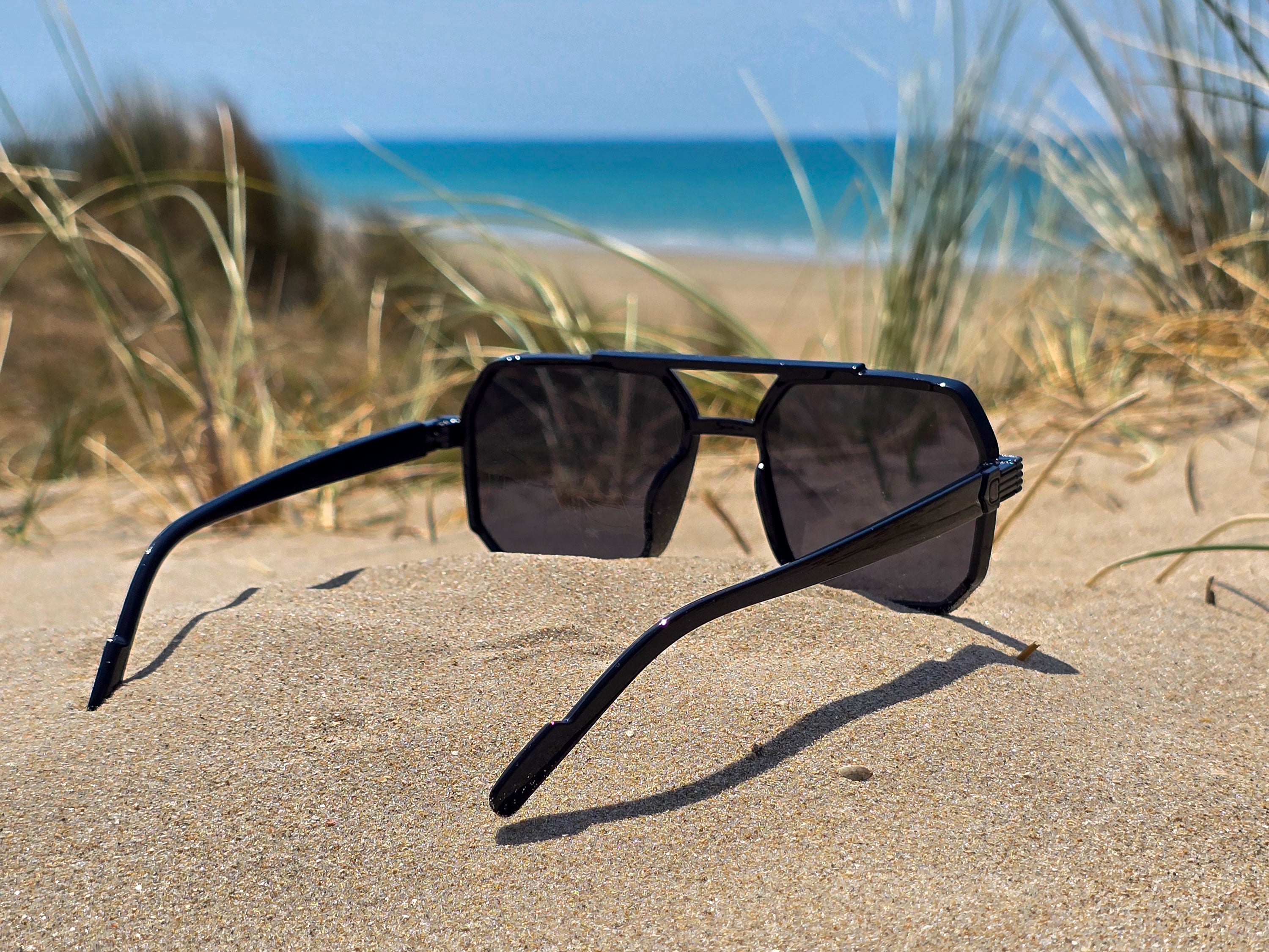 Lunettes de Soleil Homme Géométriques Noires - Style Aviateur Carré - Protection UV400 -